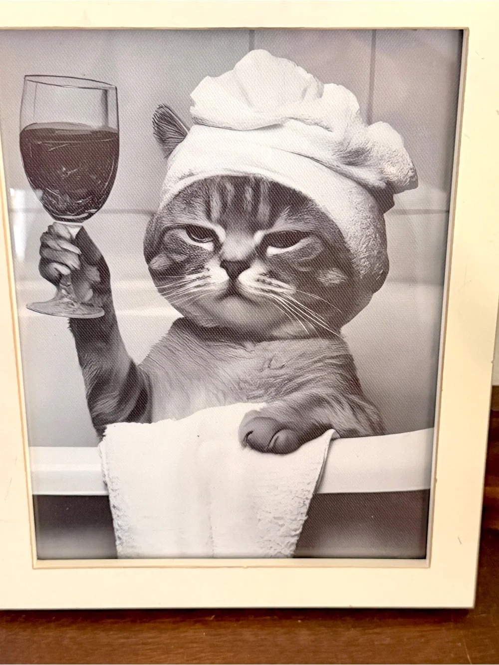 Bathtub Cat Drinking Wine Quirky Kitty Canvas Bathroom Wall Art Print Framed